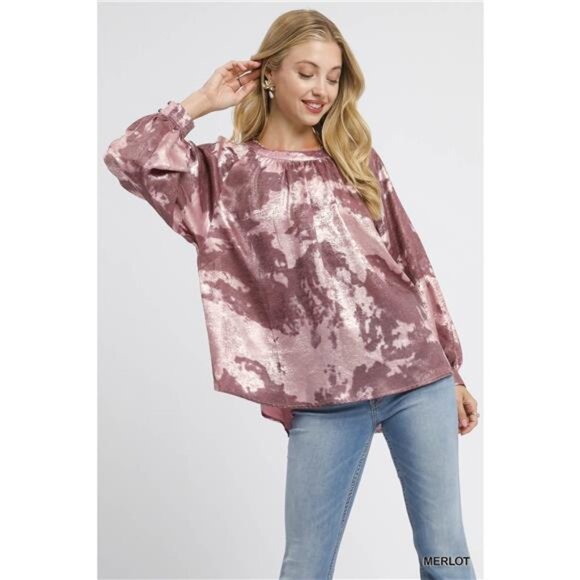 ✨NWT Umgee Metallic Fabric Blouse with Balloon Sleeves - Picture 1 of 5